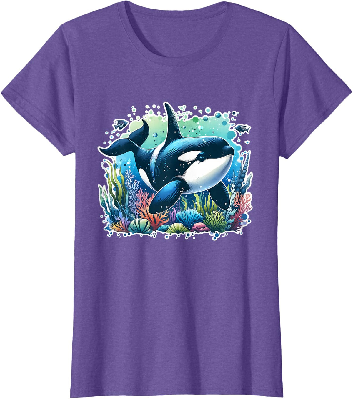 Orca Beautiful Whale Animal Graphic Orca T-Shirt - Purple Heather