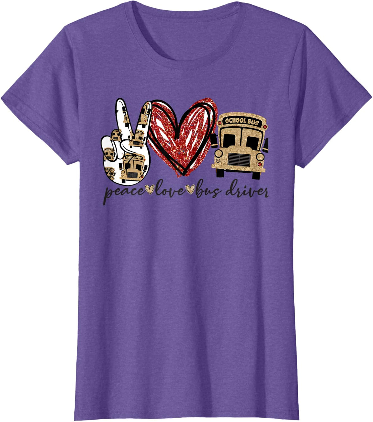 Peace Love Bus Driver Funny School Bus Driver Kids T-Shirt - Purple Heather