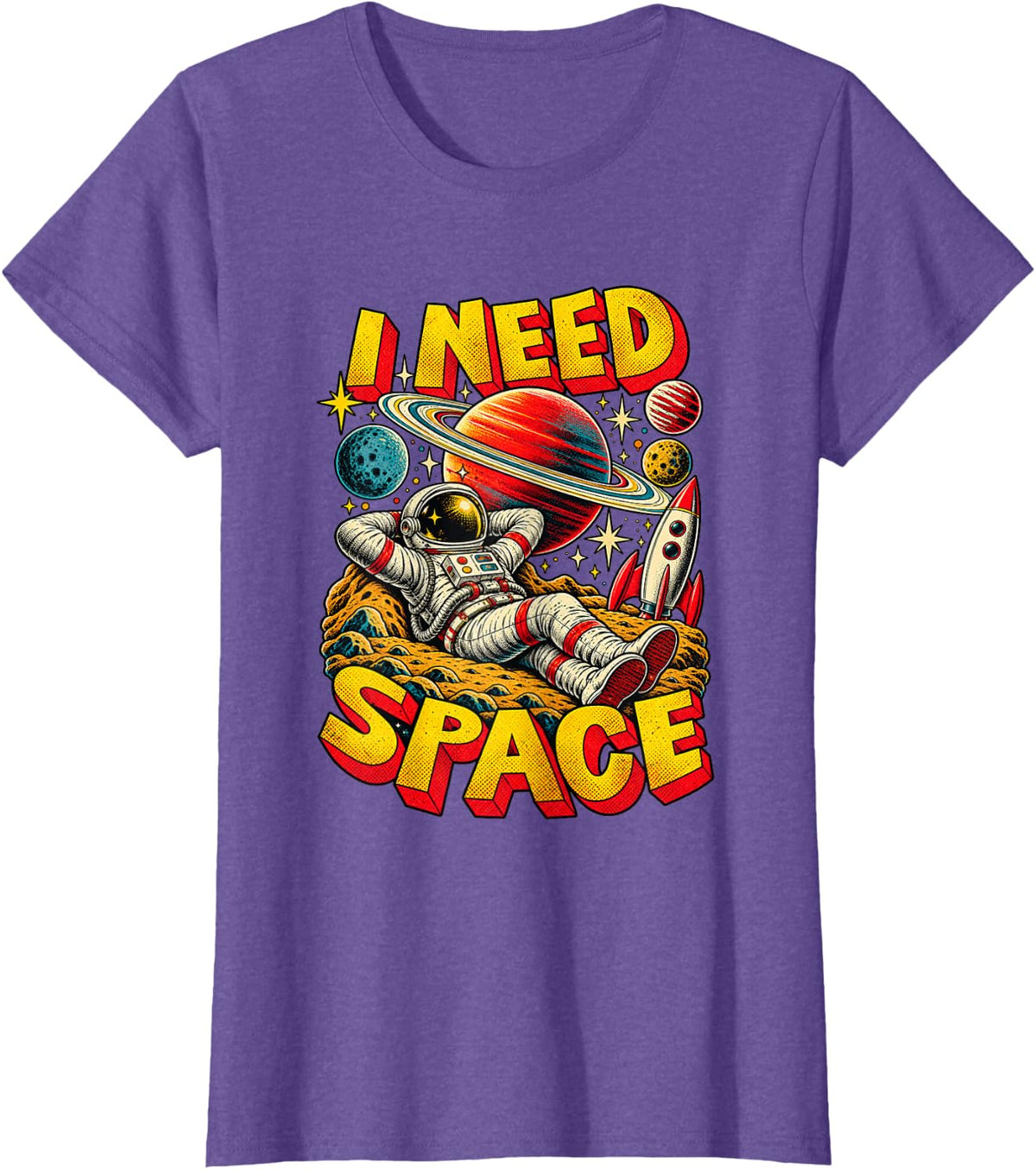 I Need Space Retro Astronaut Vintage Sci Fi Comic Design T-Shirt - Purple Heather