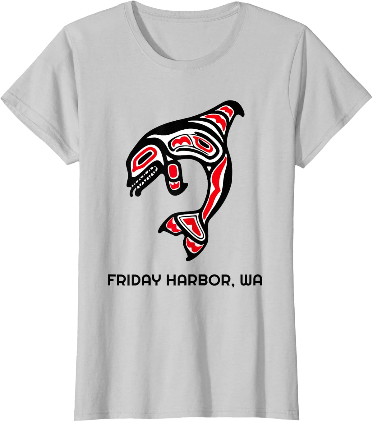 Harbor Friday Washington Native American Orca Killer Whales T-Shirt - Silver Grey
