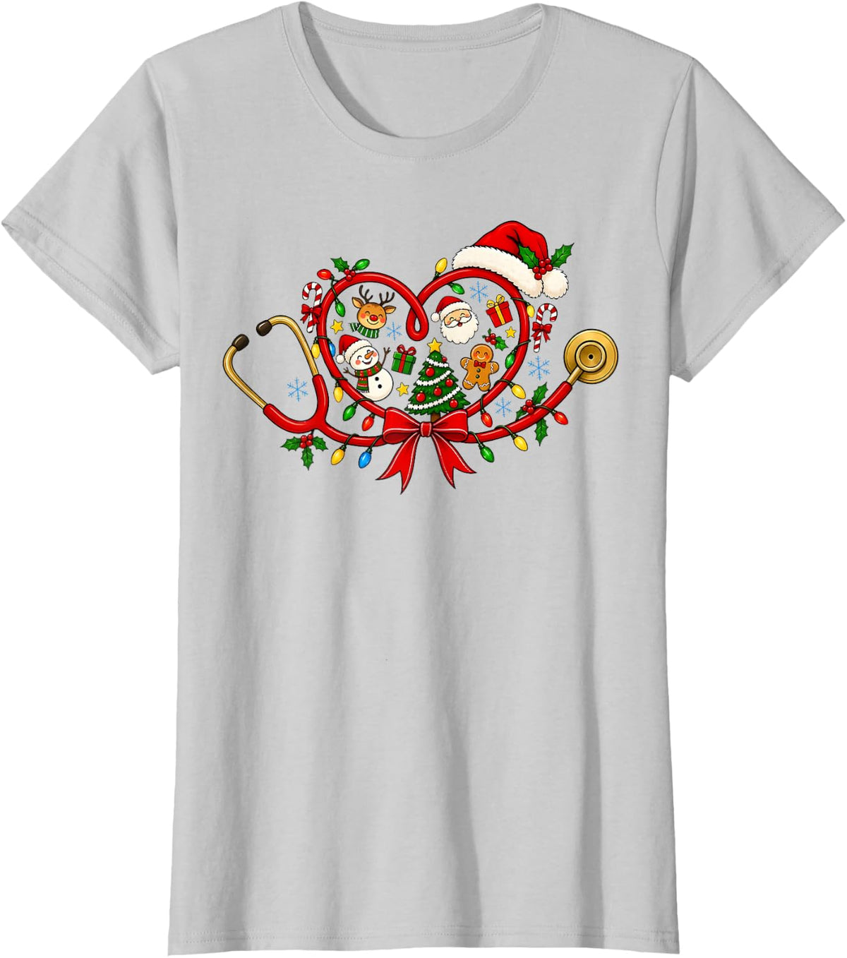Coquette Stethoscope Bow Christmas Nurse Medical Holiday T-Shirt - Silver Grey