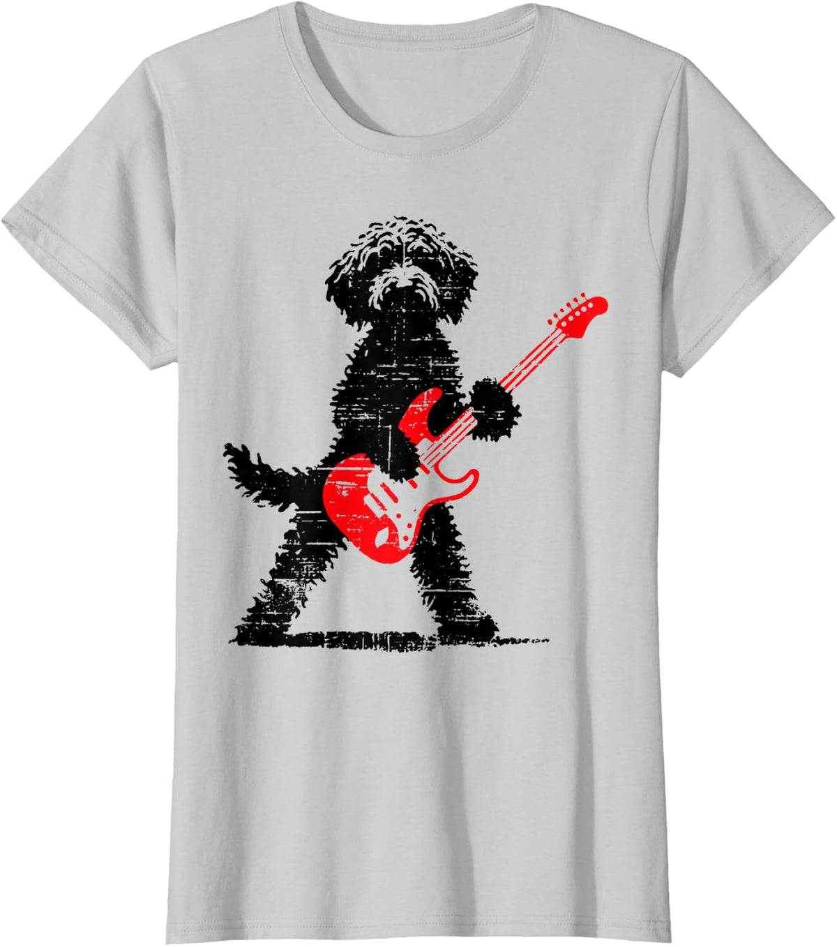 Vintage Goldendoodle Rock Playing Guitar Funny Dog Music T-Shirt - Silver Grey
