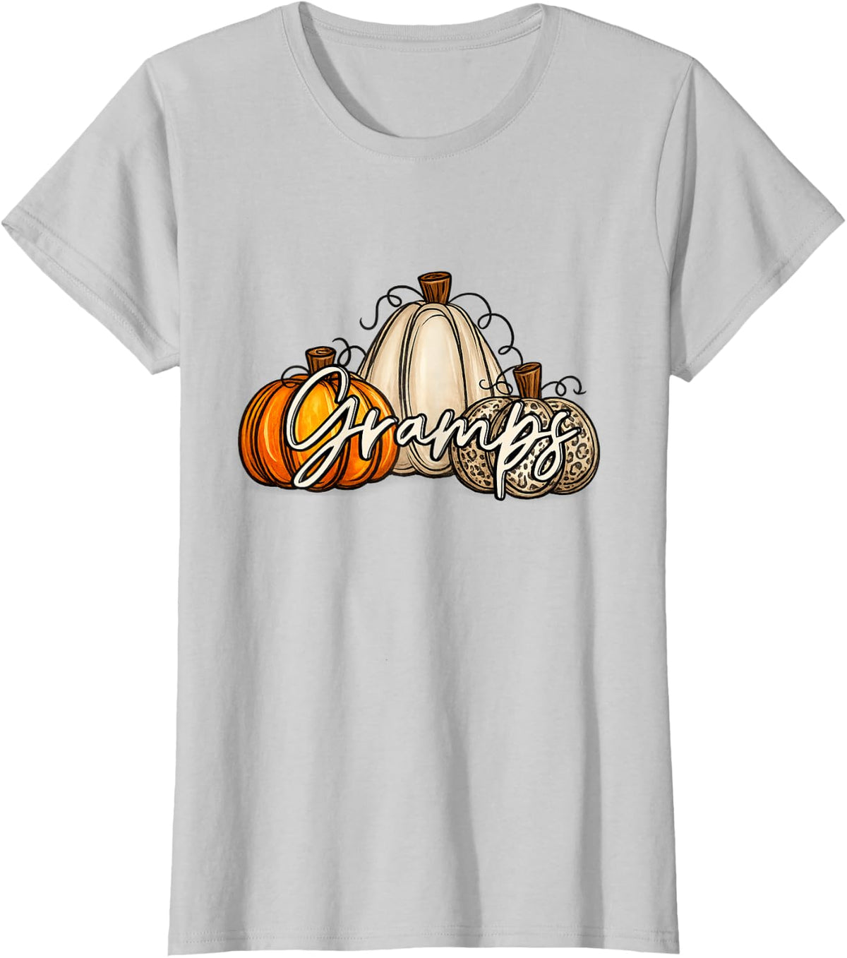Gramps Pumpkin Leopard First Birthday Autumn Pumpkin T-Shirt - Silver Grey
