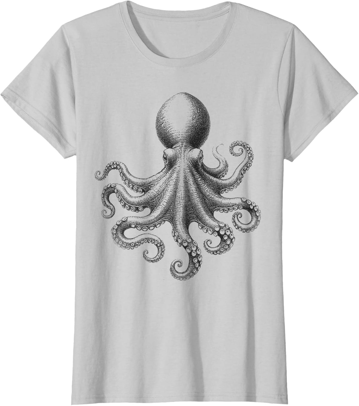 Vintage Octopus Illustration Marine Life Intricate Realistic T-Shirt - Silver Grey