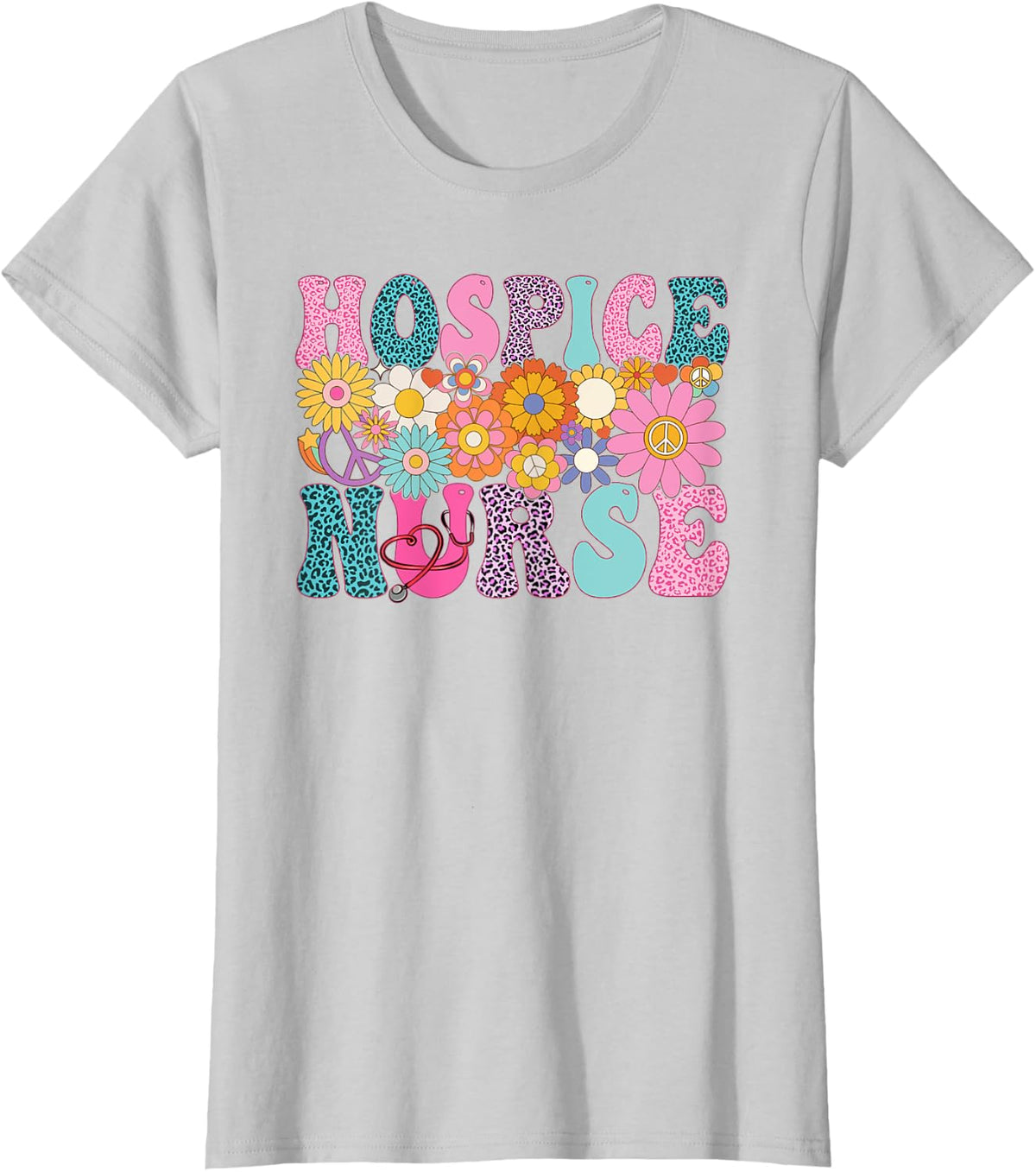 Hospice Nurse Week Groovy Leopard Appreciation Day For Women T-Shirt - Silver Grey