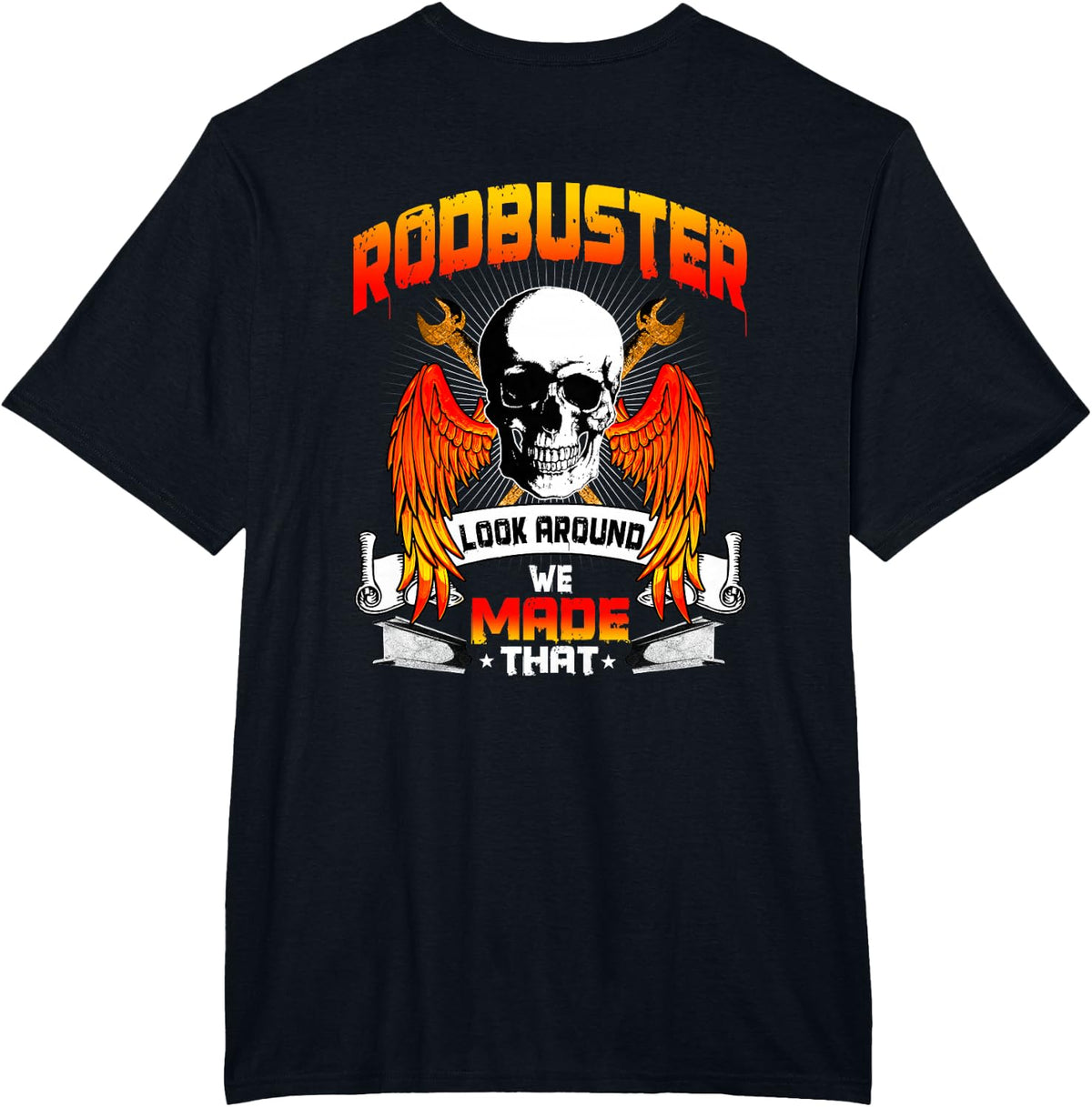 Ironworker Rodbuster Design On Back Of Clothing T-Shirt - Black