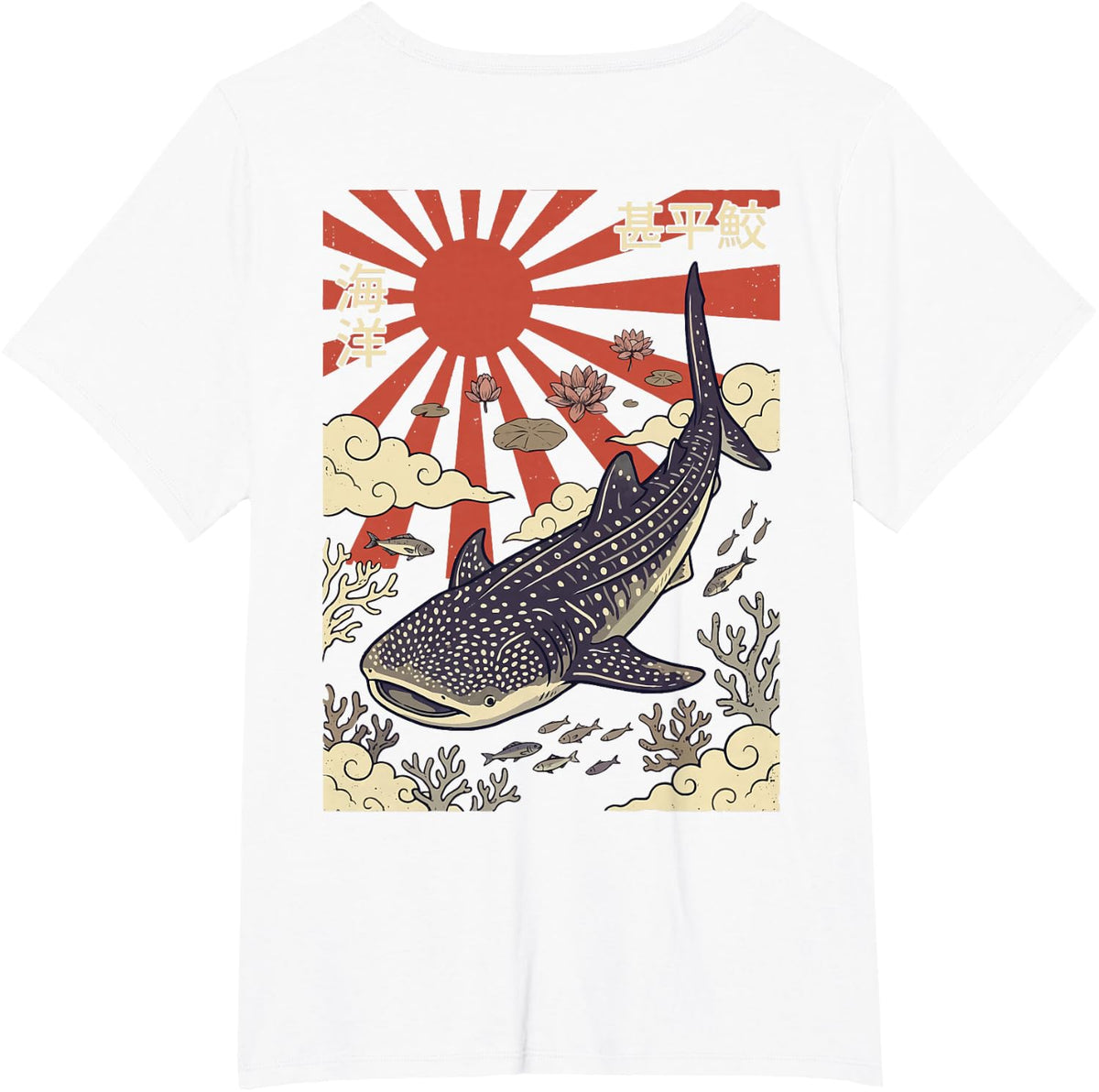 Whale Shark Japanese Ocean (On Back) T-Shirt - White
