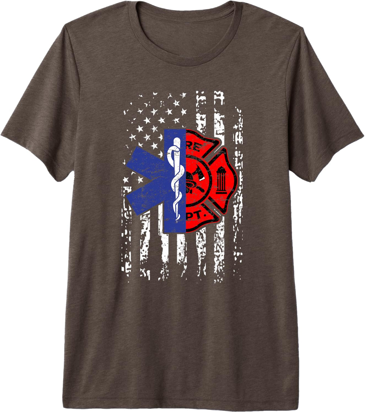 EMT Firefighter Firefighter EMT American Flag Gift Premium Tri-blend T-Shirt - Brown