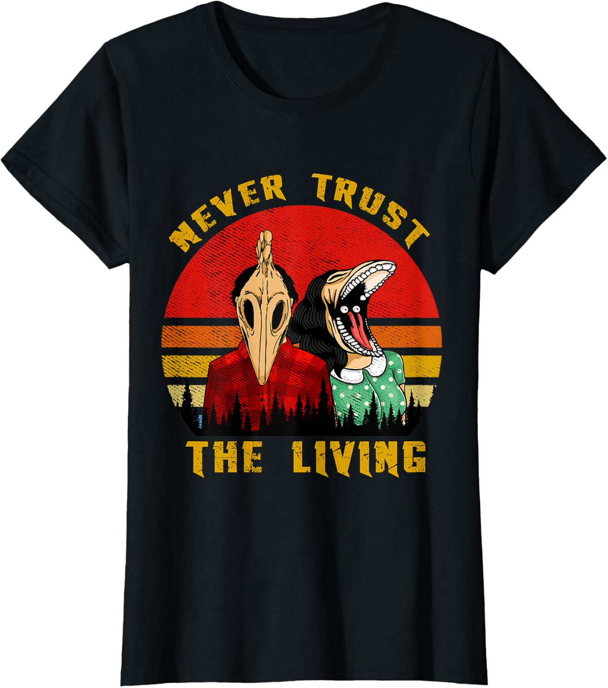 Never Trust The Living Retro Vintage Creepy Goth Grunge Emo T-Shirt - Black