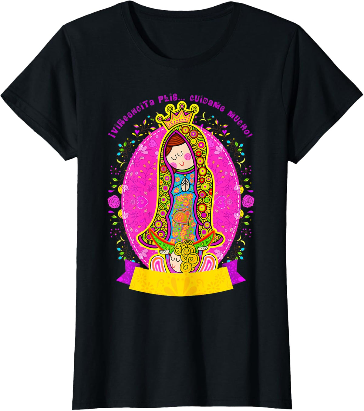 Our Lady Virgen De Guadalupe Saint Virgin Mary Catholic T-Shirt - Black