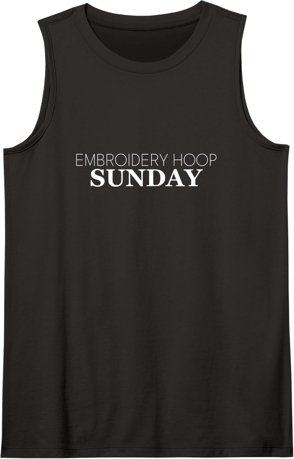 Embroidery Hoop Sunday Minimal Phrase Typography Sleeveless Tank Top - Black