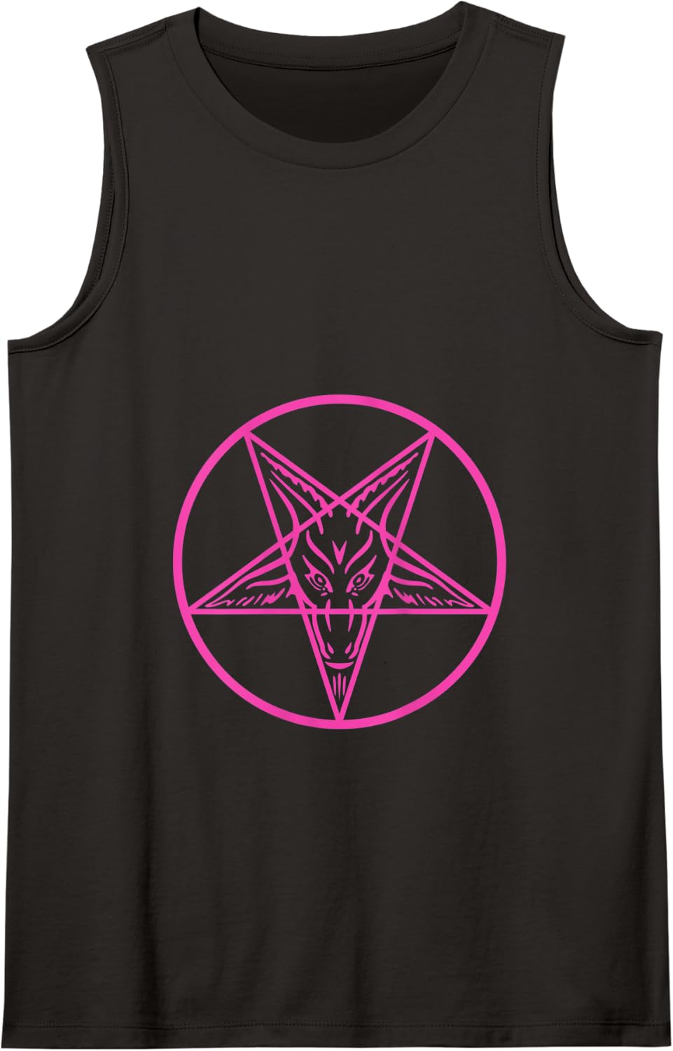 Pink Satanic Pentagram Goat Head Devil Satan 666 Baphomet Tank Top - Black