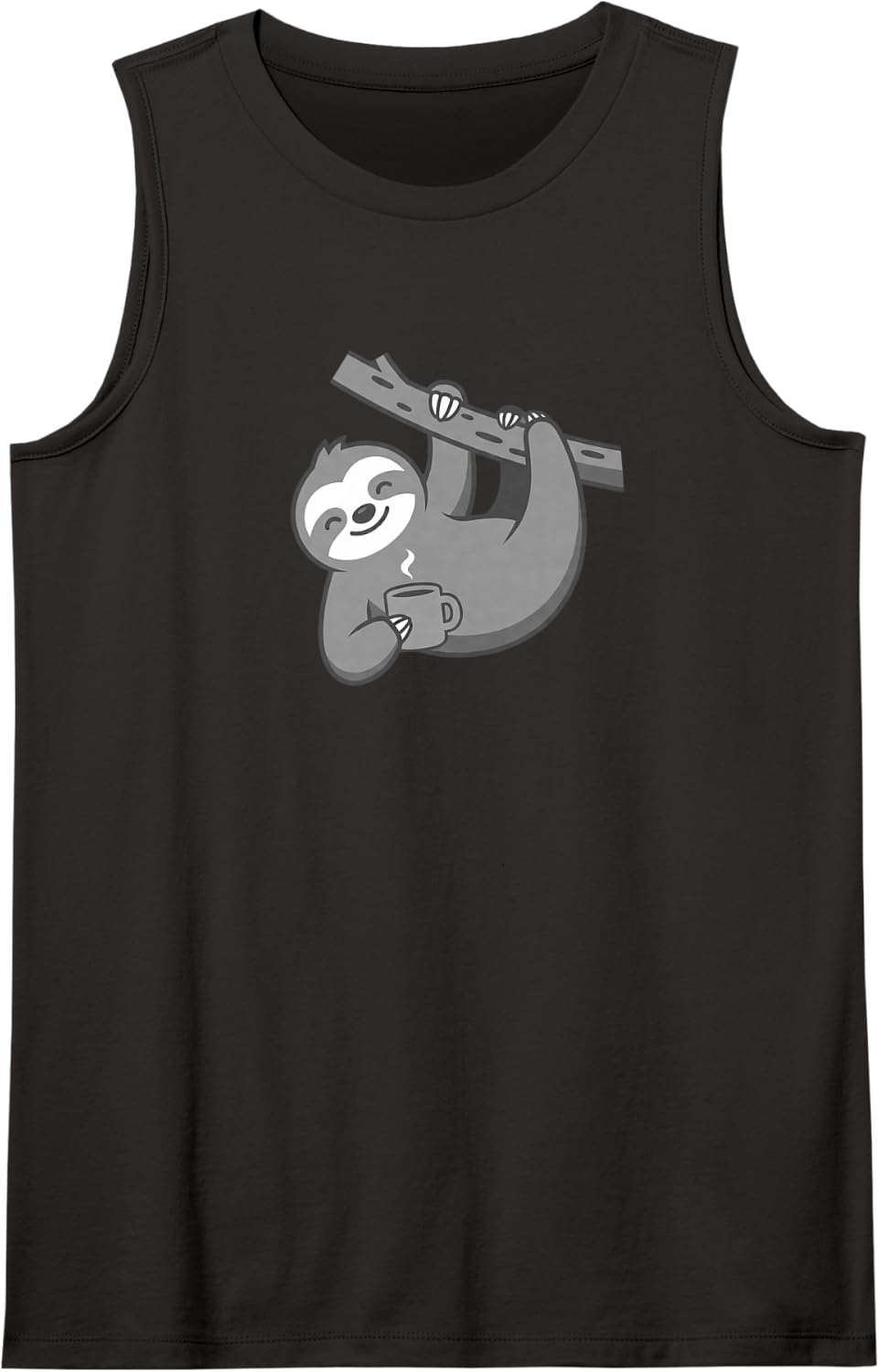 Cute Winter Sloth Drinking Hot Cocoa Illustration Sleeveless Tank Top - Black