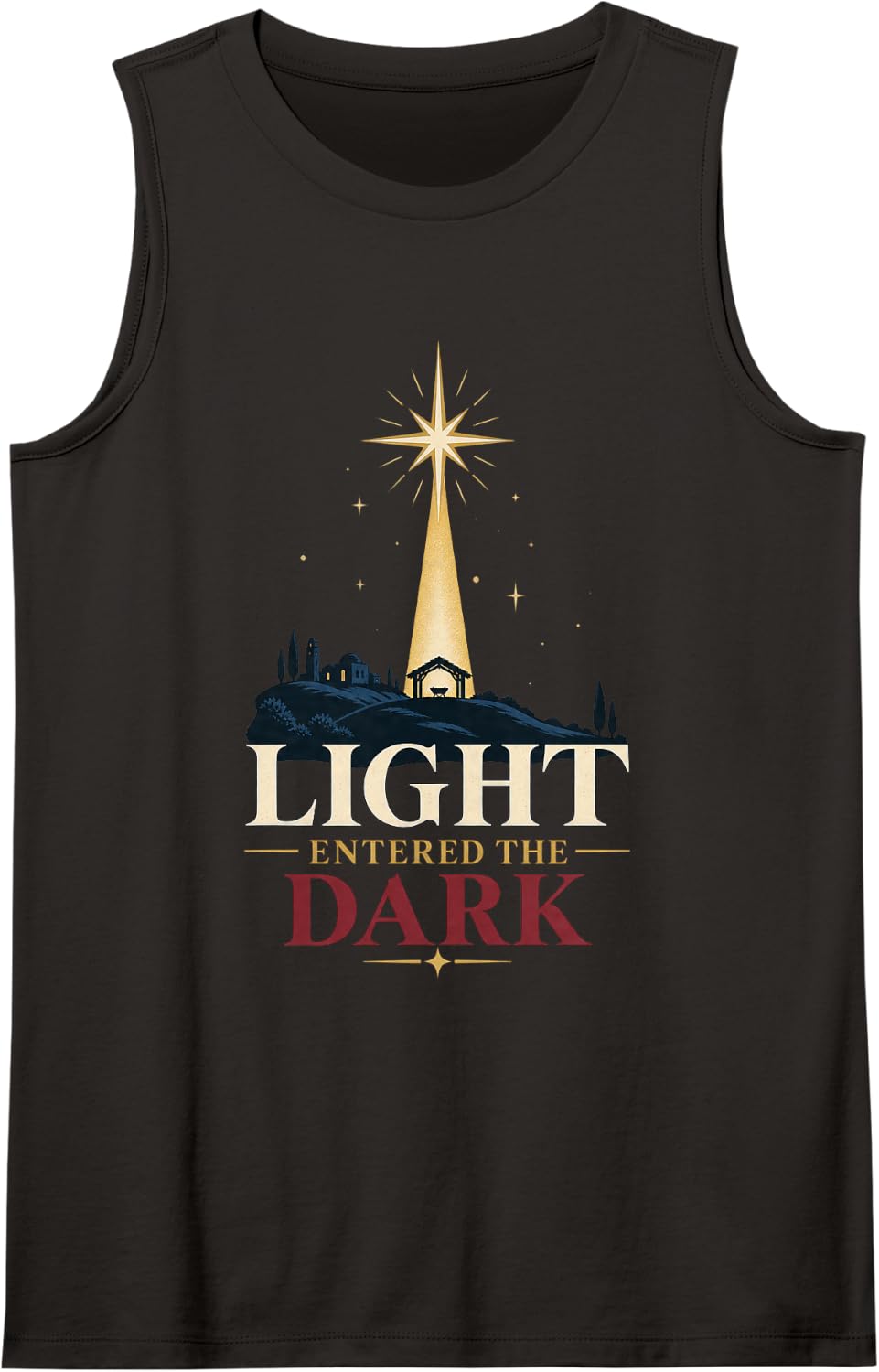 Light Entered the Dark Christian Christmas Sleeveless Tank Top - Black