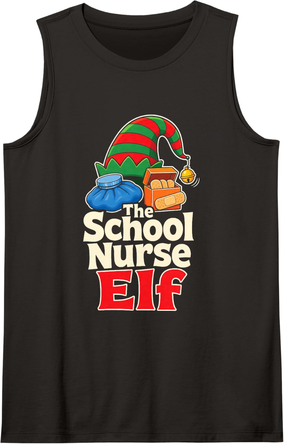 School Nurse Elf Christmas Elementary Clinic Office Sleeveless Tank Top - Black