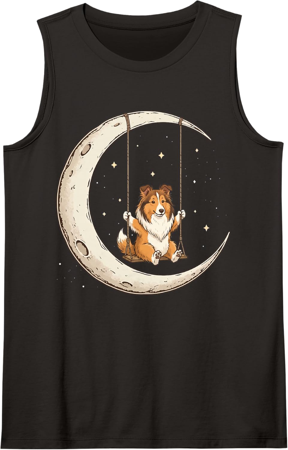Shetland Sheepdog Moon Swing Sleeveless Tank Top - Black