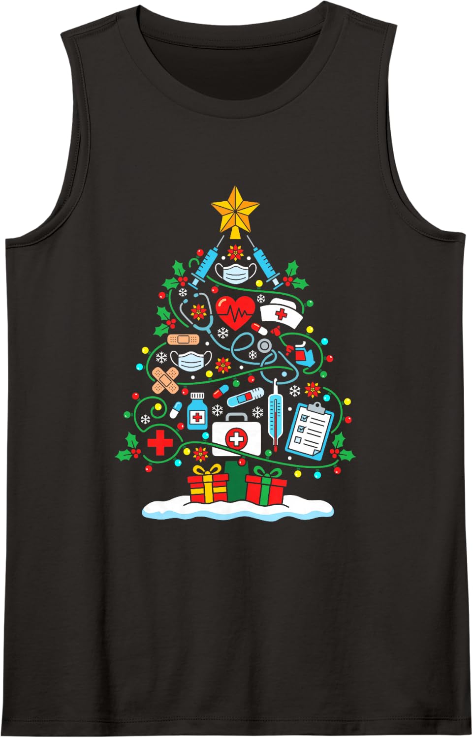 Nurse Tools Christmas Tree Lights RN Nursing Medical Xmas Sleeveless Tank Top - Black