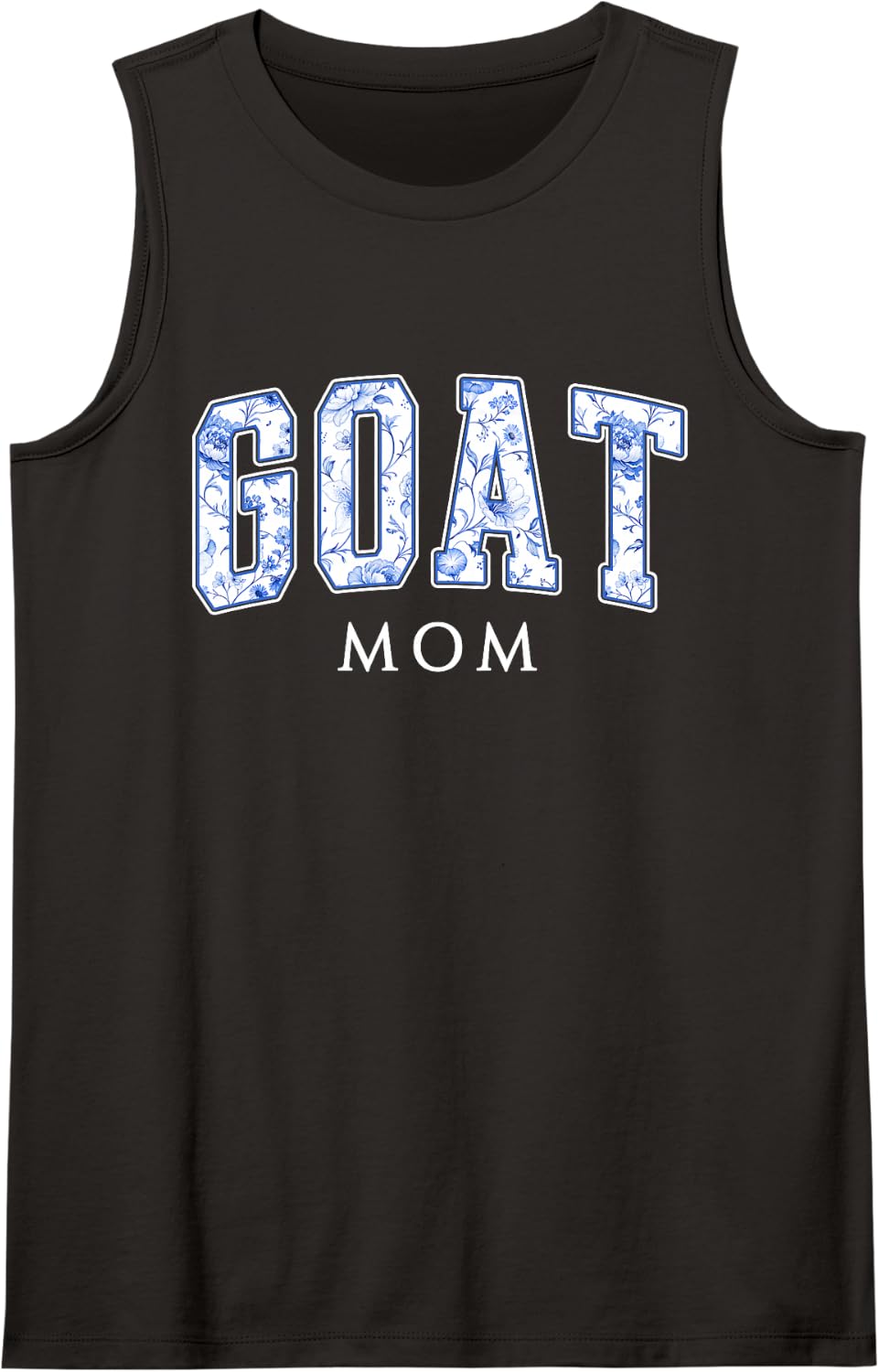 Goat Mom Blue Floral Varsity Letters Goat Mama Farm Sleeveless Tank Top - Black