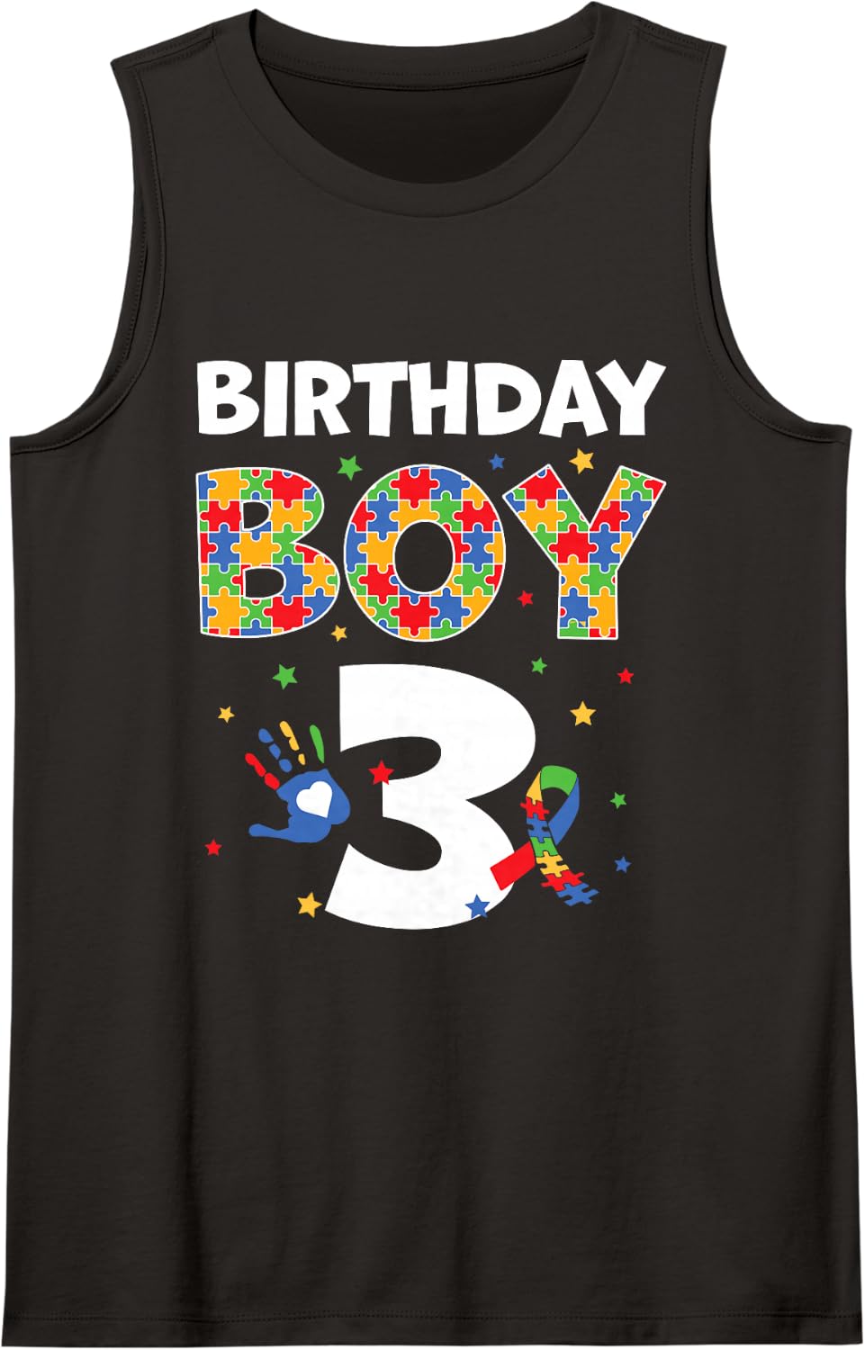 The 3rd Birthday Boy Autism Awareness Puzzle Piece Sleeveless Tank Top - Black