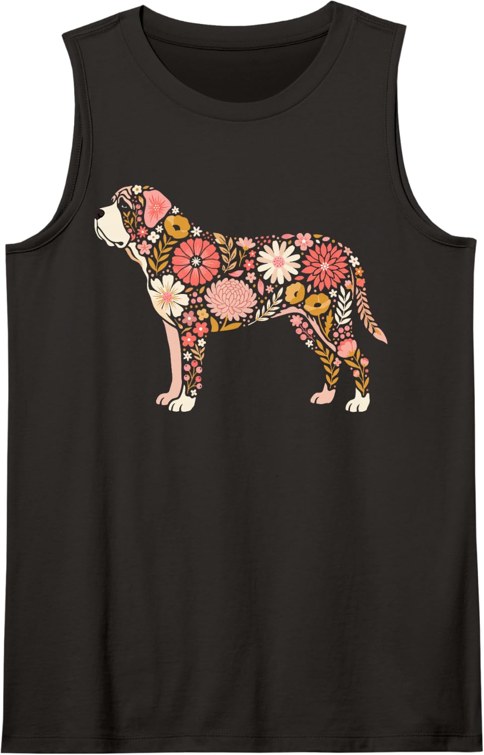 English Mastiff Floral Sleeveless Tank Top - Black