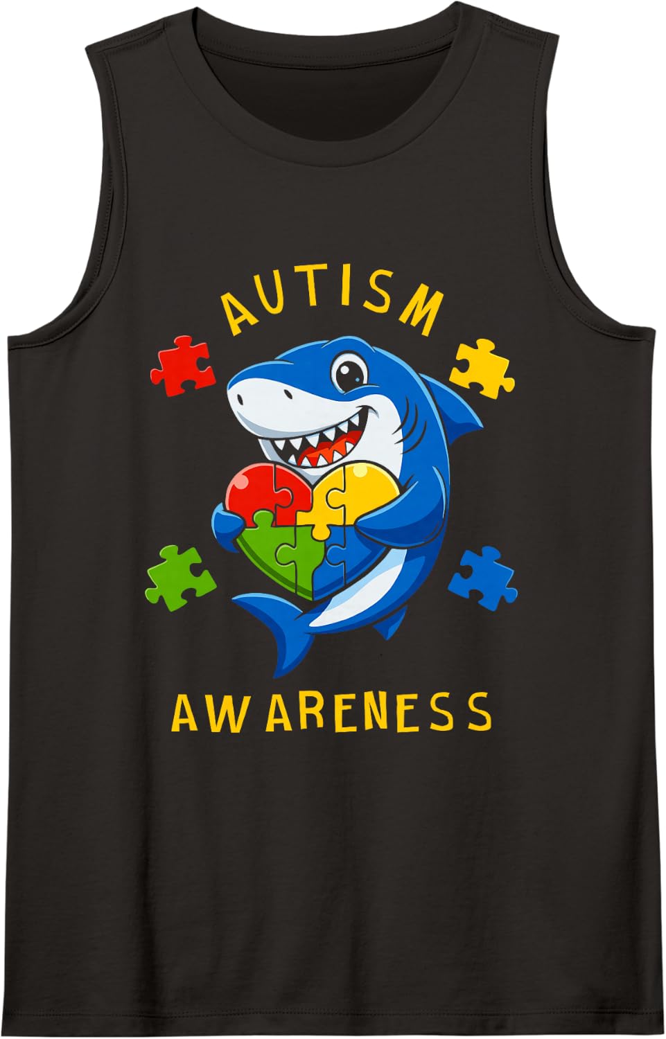 Retro Shark Autism Awareness Autistic Pride Month Sleeveless Tank Top - Black