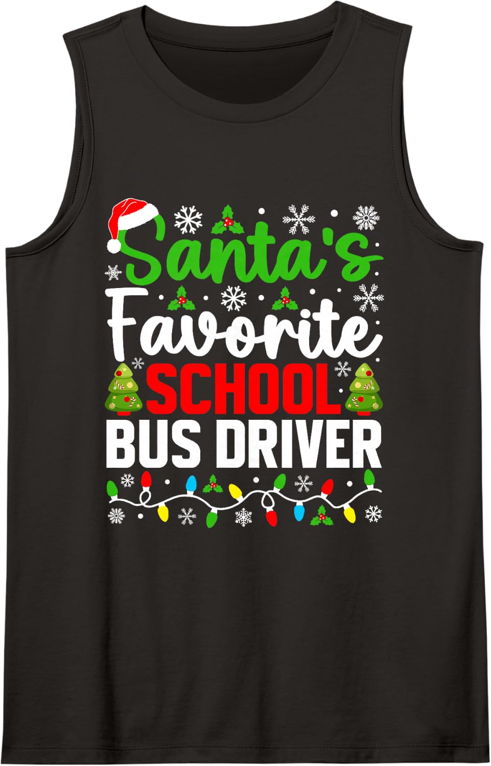 Santa's Favorite School Bus Driver Funny Christmas Sleeveless Tank Top - Black