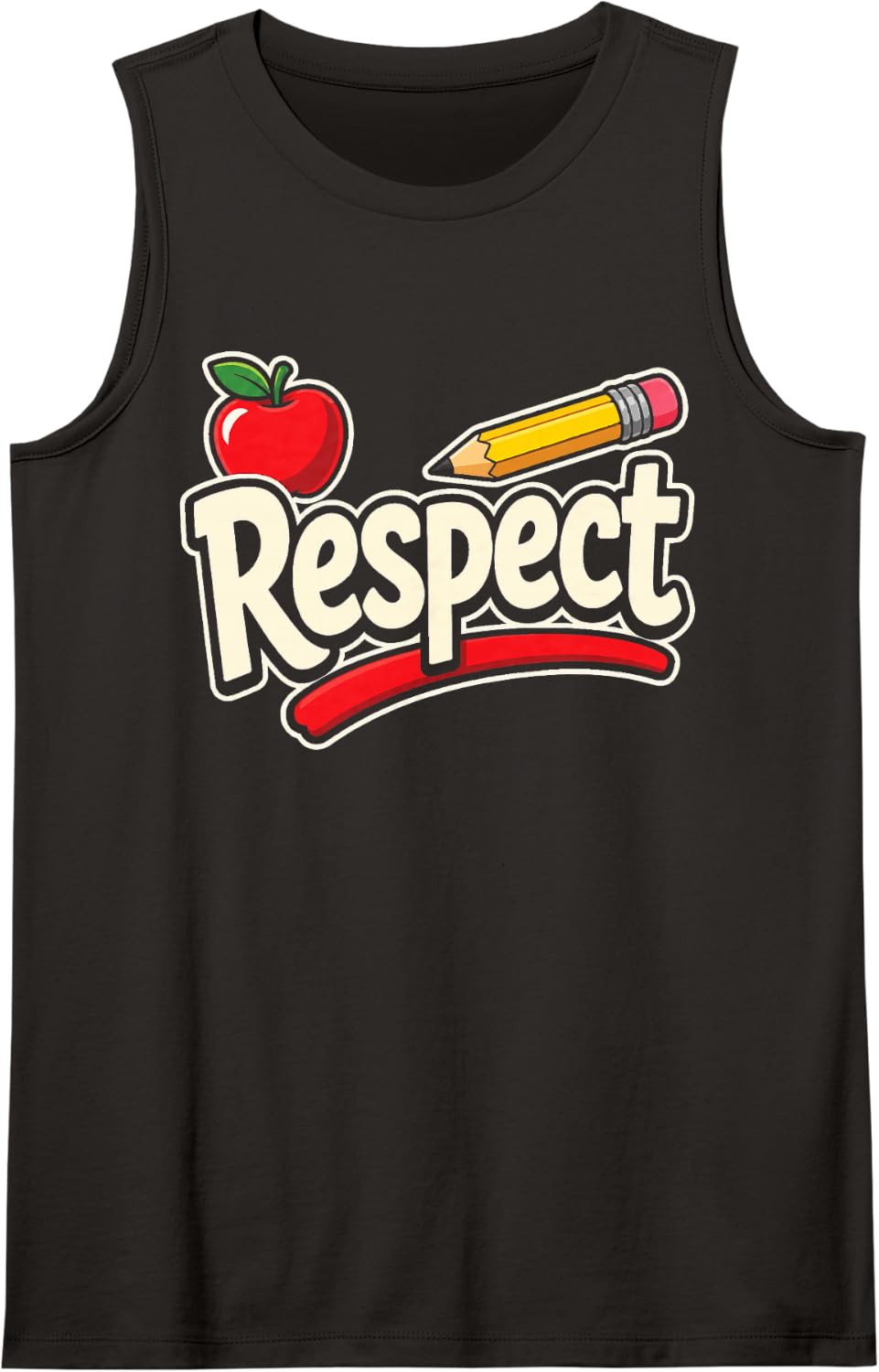 Elementary Teacher Respect Red Apple and Pencil Art Sleeveless Tank Top - Black