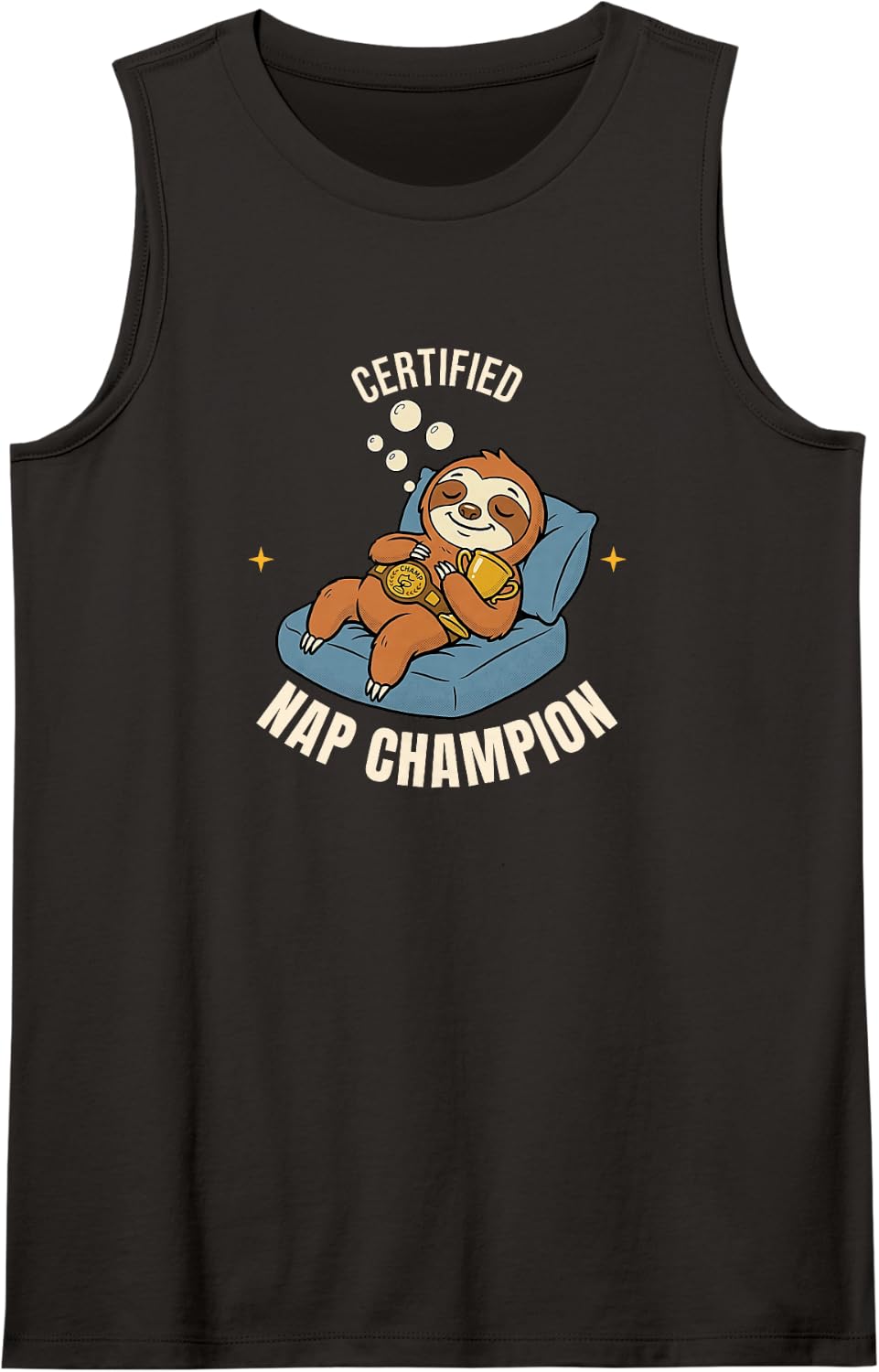 Certified Nap Champion Funny Sleeping Sloth Lazy Day Humor Sleeveless Tank Top - Black