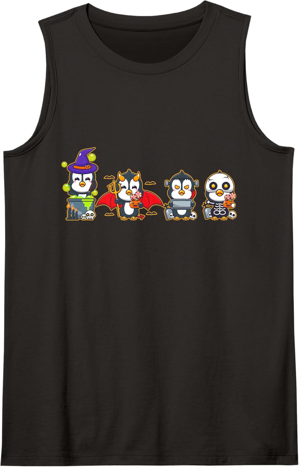 Halloween Horror Pumpkin Penguin Sleeveless Tank Top - Black
