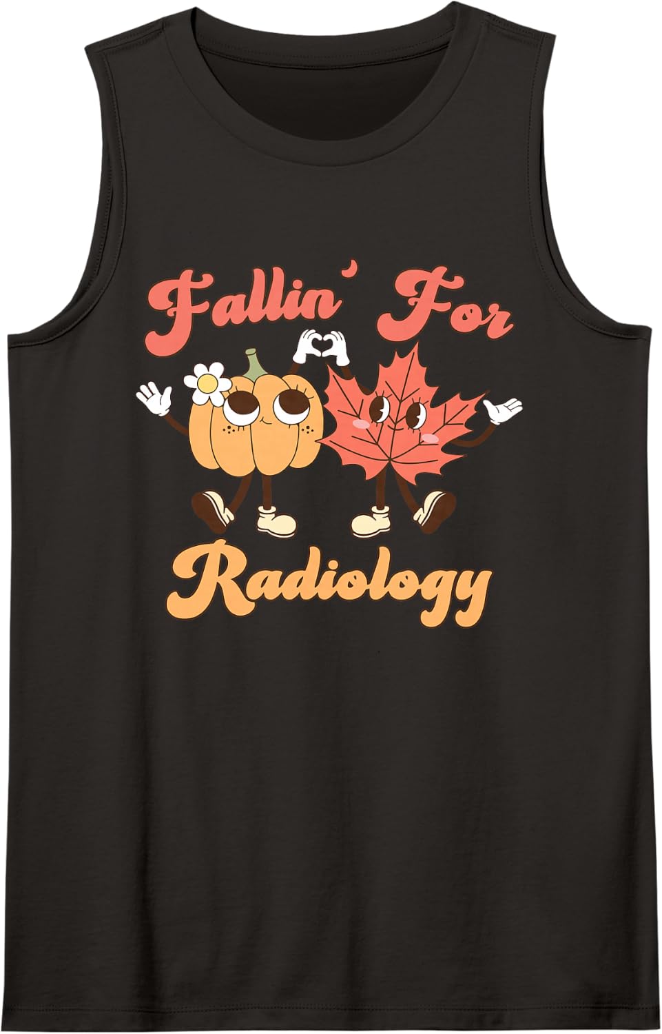 Fallin' for Radiology Pumpkin Fall Leaves X-ray Thanksgiving Sleeveless Tank Top - Black