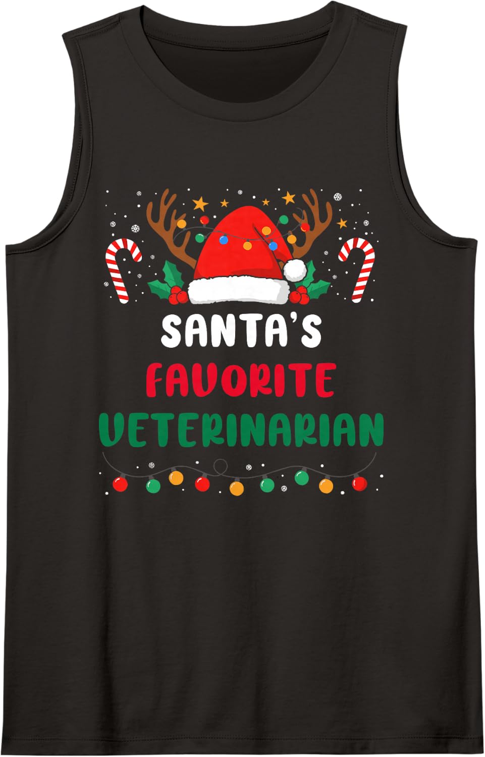 Santa's Favorite Veterinarian - Funny Christmas Xmas Holiday Sleeveless Tank Top - Black