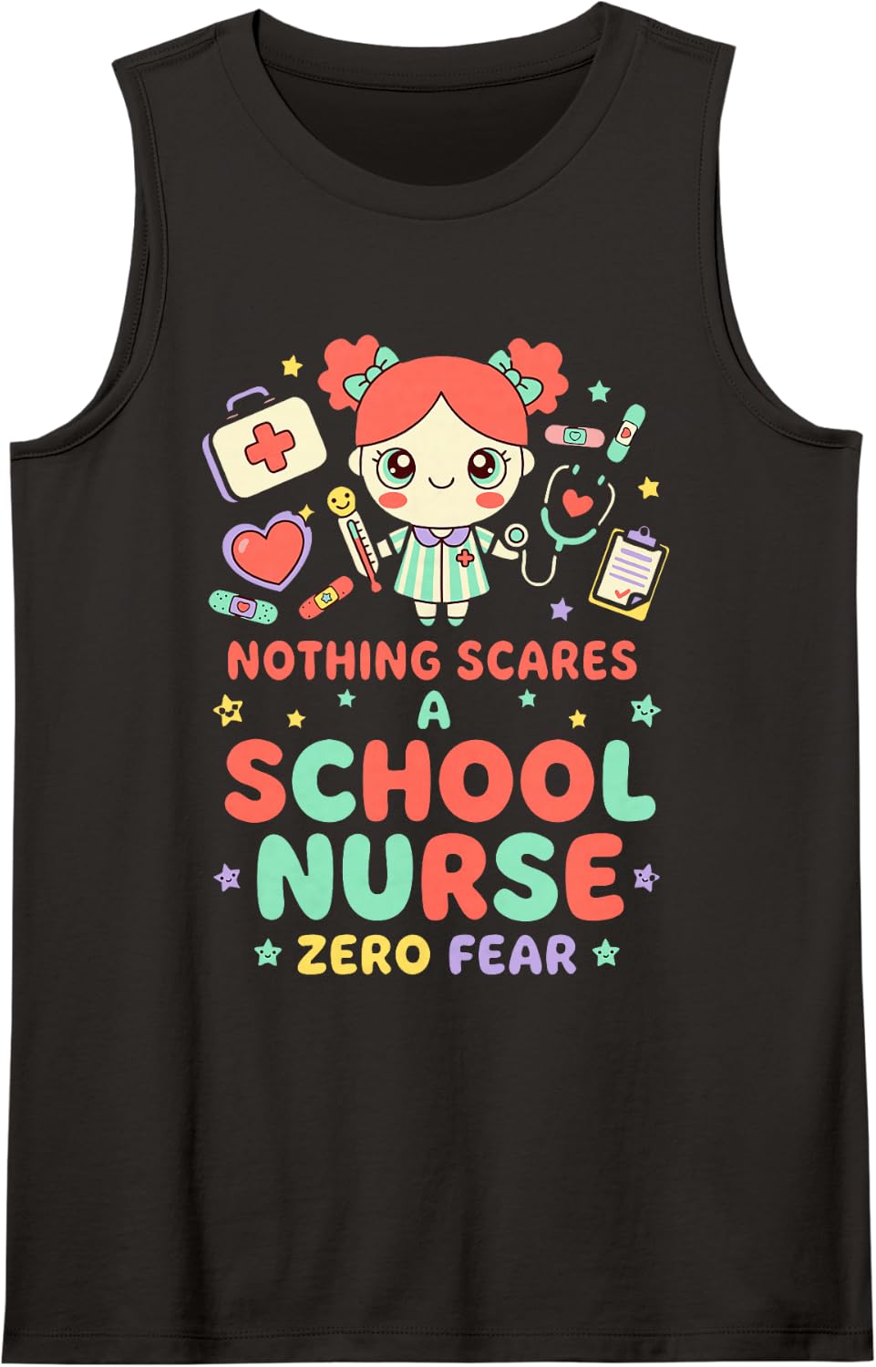 Nothing Scares A School Nurse Assistant Brave RN Profession Tank Top - Black