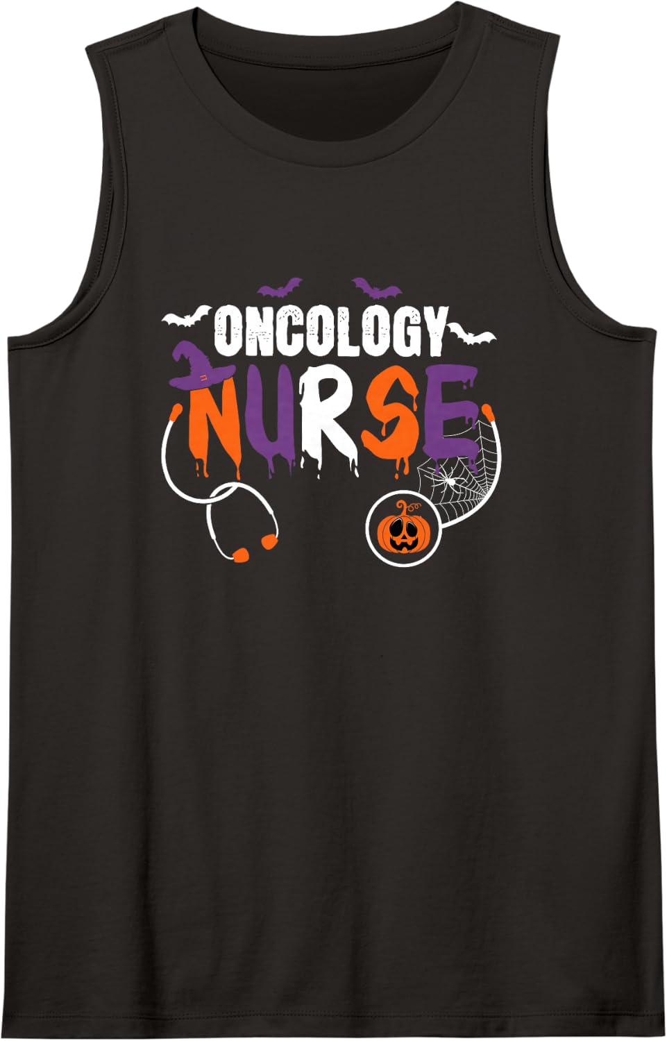 Oncology Nurse Halloween Stethoscope Pumpkin for Men Women Sleeveless Tank Top - Black