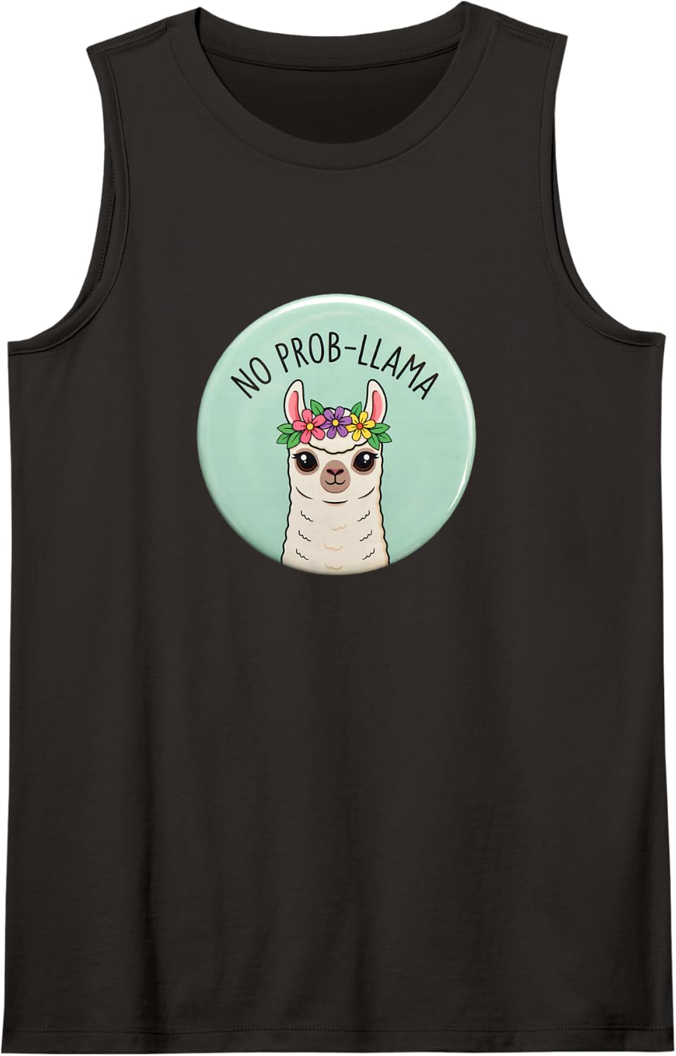 No Prob-Llama Pun Llama with Blooms Design Tank Top - Black