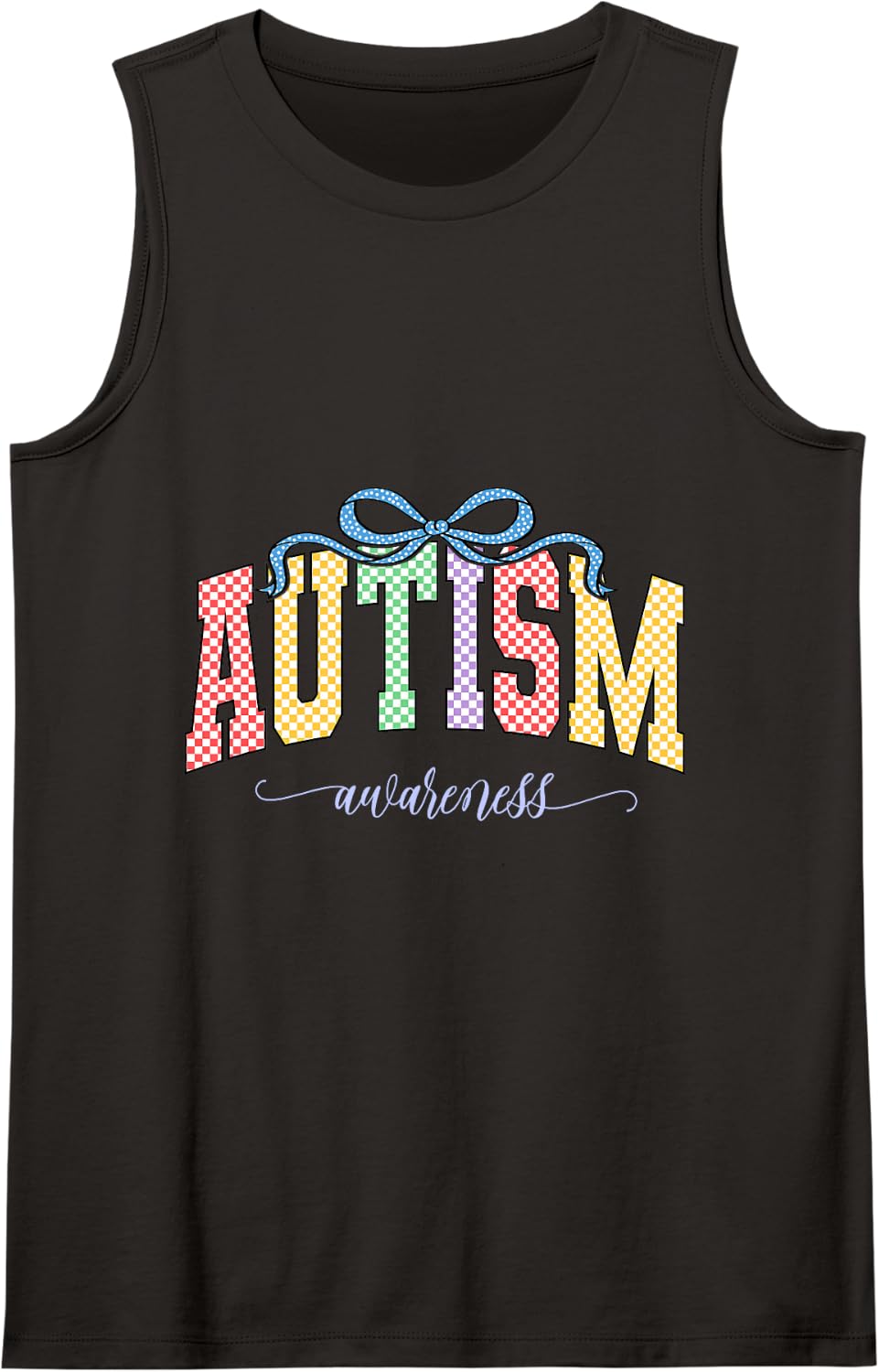 Autism Awareness Respect Love Retro Checkerboard with Bow Sleeveless Tank Top - Black