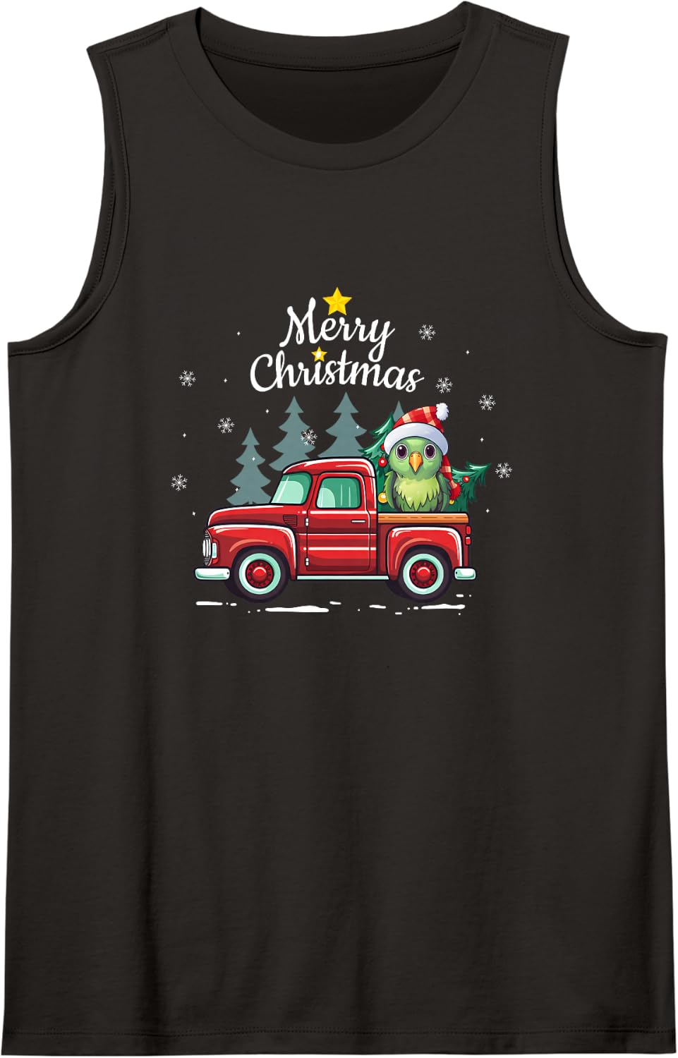 Parakeet Bird Christmas Truck Plaid Funny Xmas Tree Sleeveless Tank Top - Black
