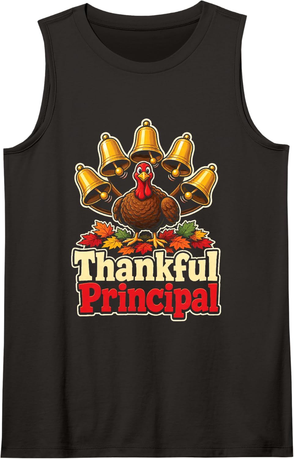 Principal Gift Thankful Elementary School Turkey Autumn Sleeveless Tank Top - Black