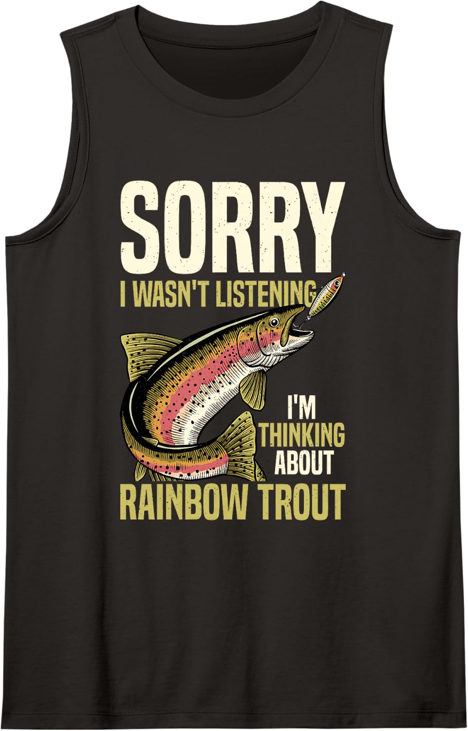 Angler Humor Rainbow Trout Fishing Tank Top - Black