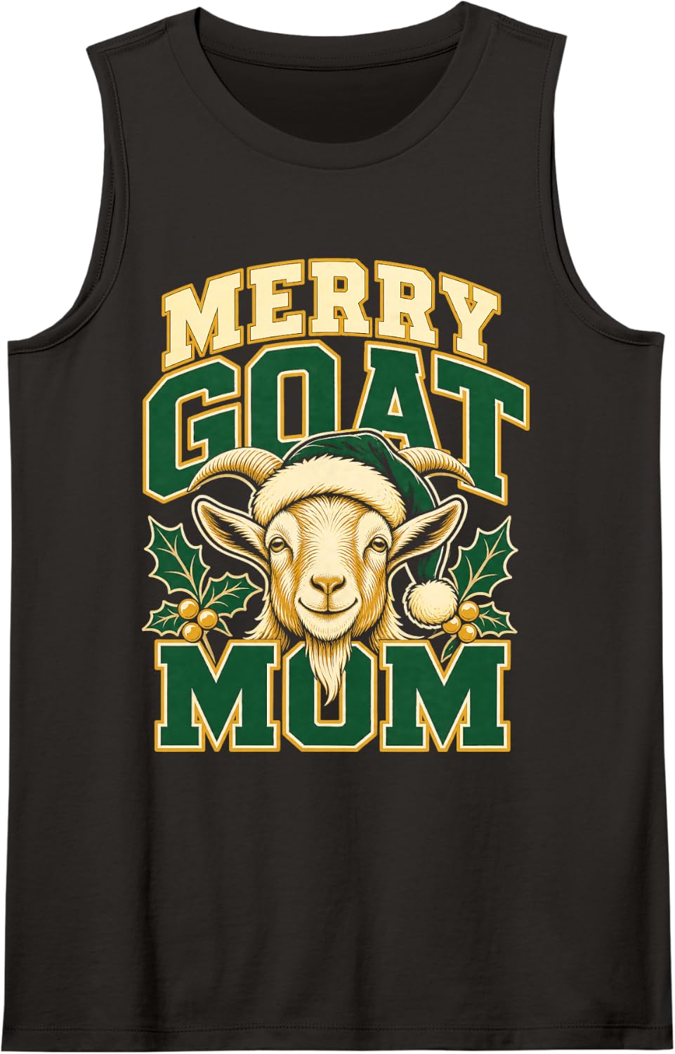 Merry Goat Mom Christmas Holiday Sleeveless Tank Top - Black