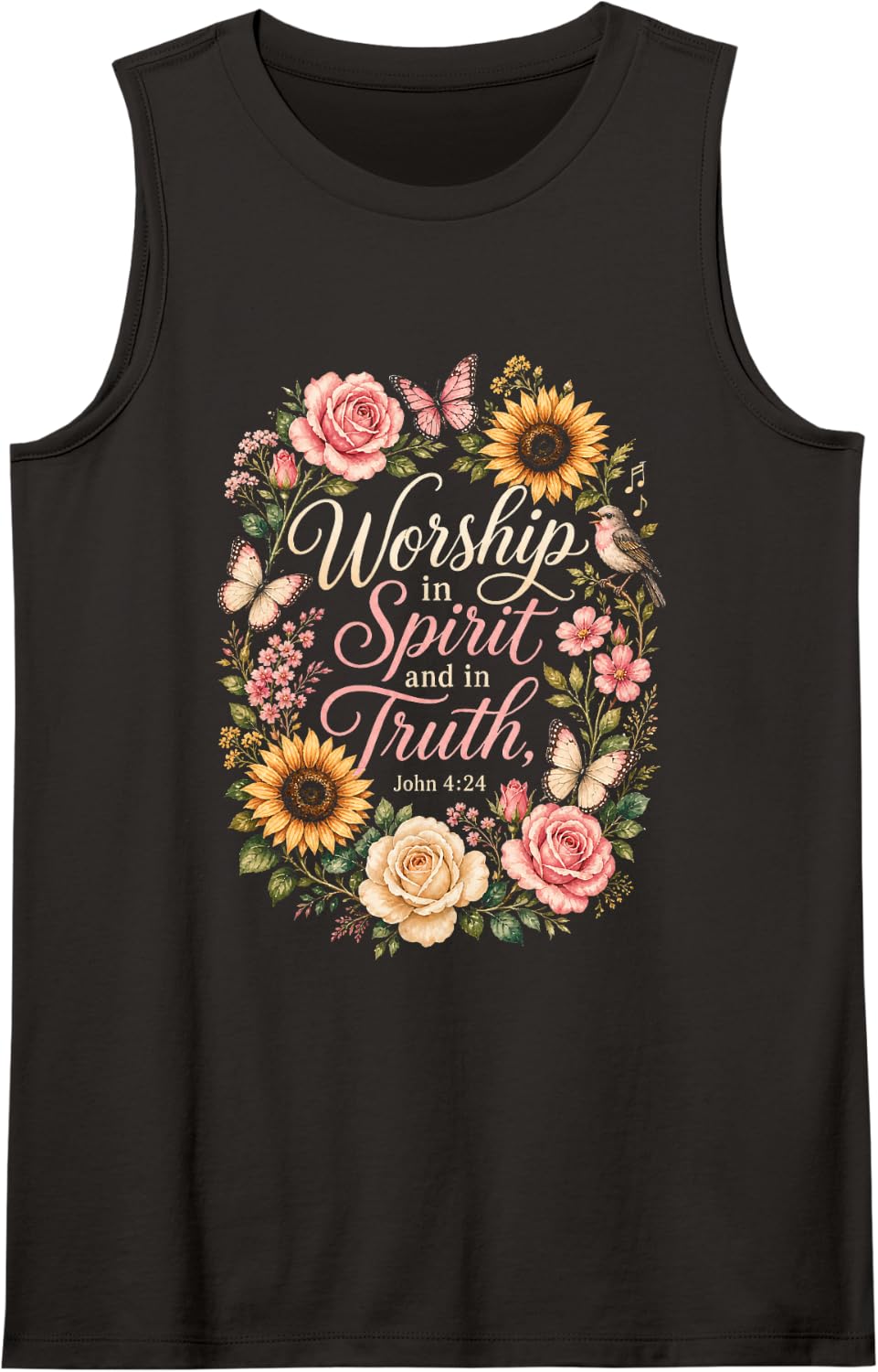 Christian Women Worship in Spirit and in Truth John 4:24 Sleeveless Tank Top - Black
