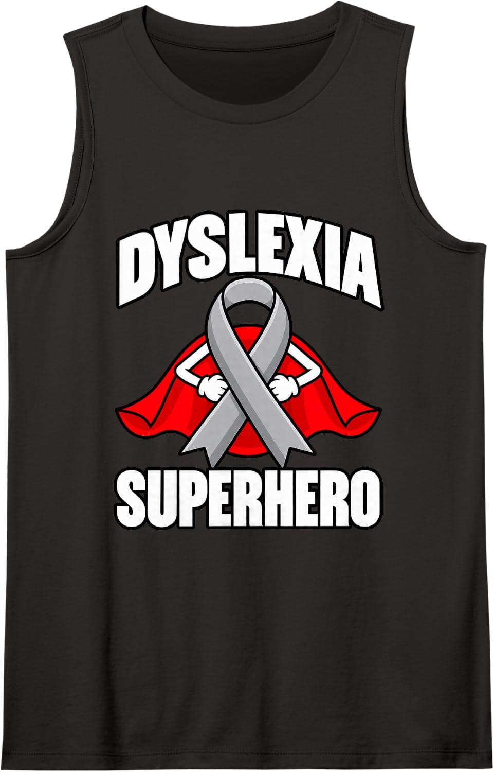 Dyslexia Superhero Silver Ribbon Awareness Support Sleeveless Tank Top - Black