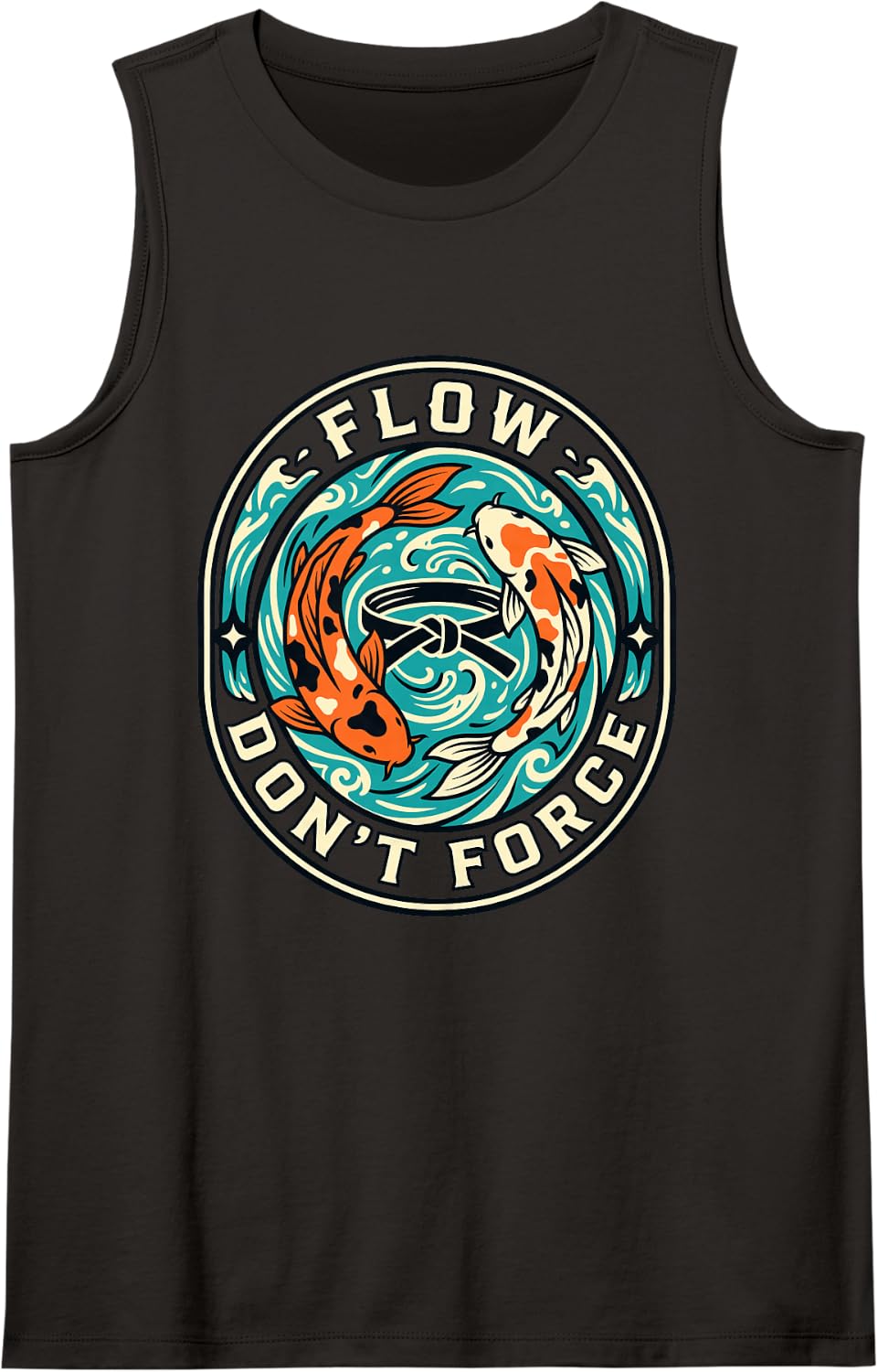 Flow Dont Forge Perseverance Motif Strength Koi Fish Art Sleeveless Tank Top - Black