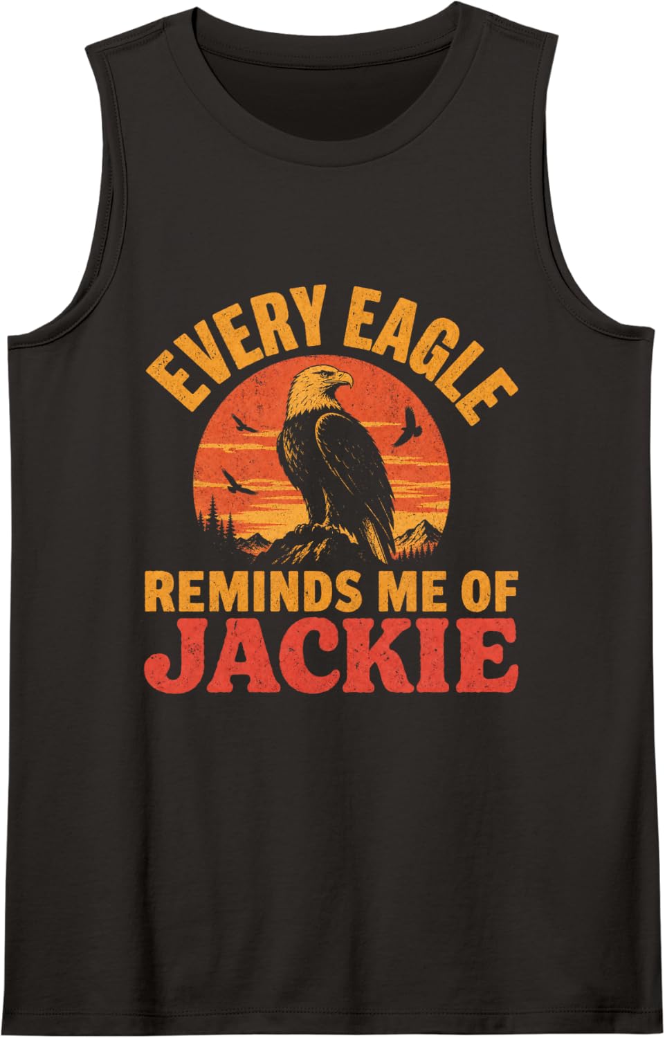 Jackie Bald Eagle Memorial Retro Sunset, Fly Free Jackie Tank Top - Black