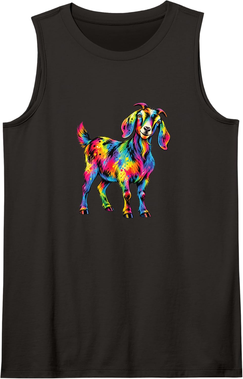 Cute Goat Tie Dye Tank Top - Black