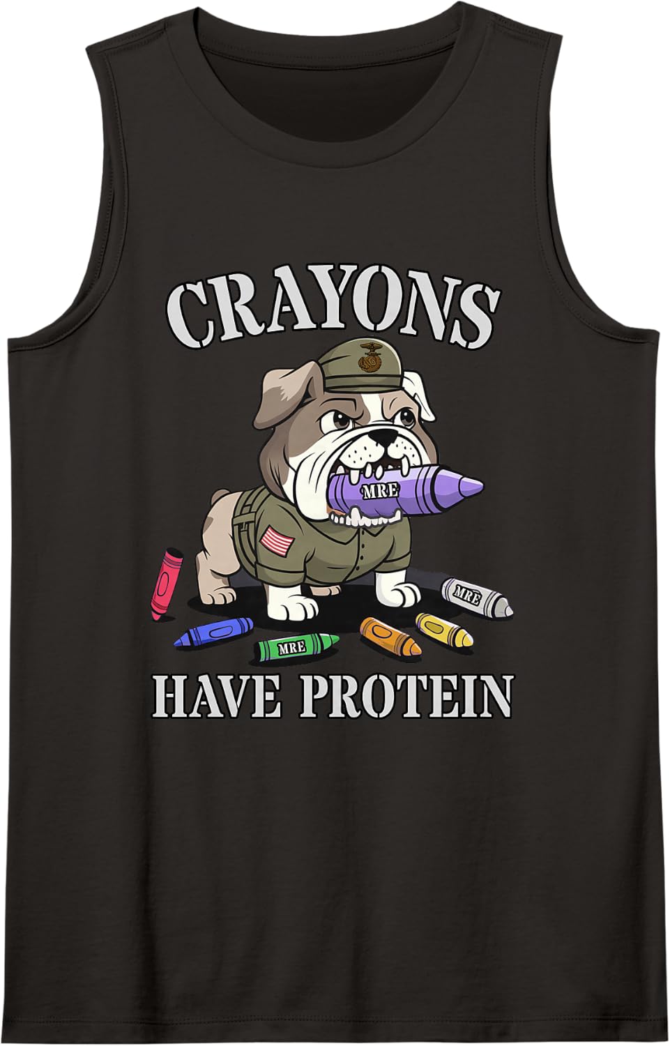 Funny Crayons Have Protein Military Squad Dog Officer Meme Sleeveless Tank Top - Black