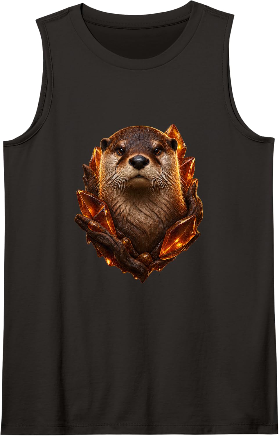 River Otter with Amber Resin Shards River Art Sleeveless Tank Top - Black