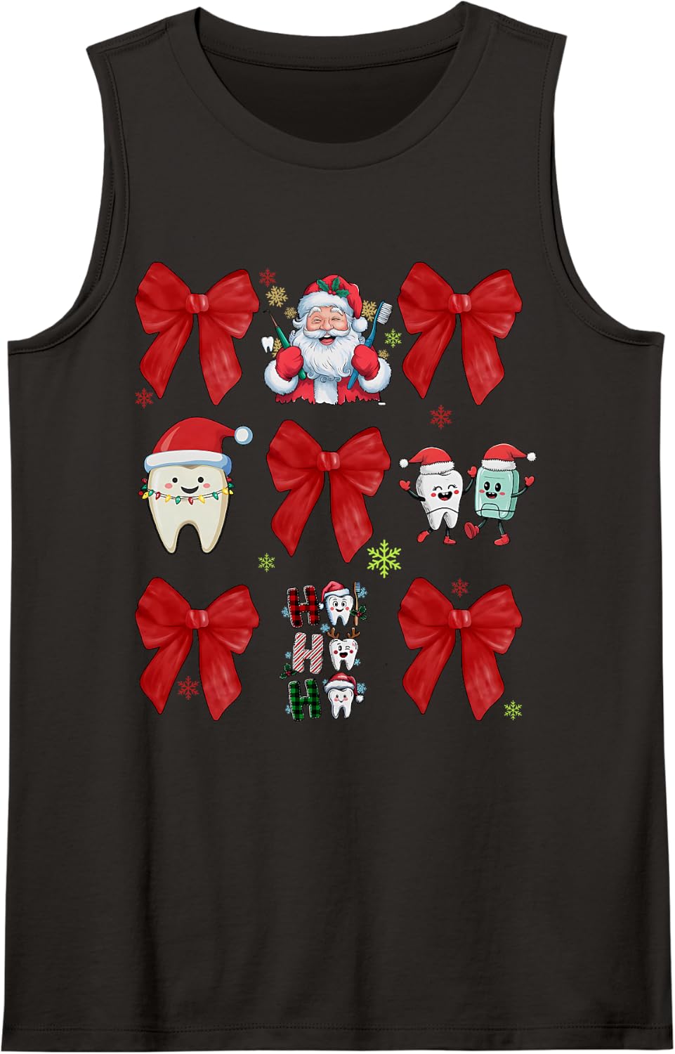Christmas Coquette Bow Dental Dentist Hygienist Santa Tooth Sleeveless Tank Top - Black