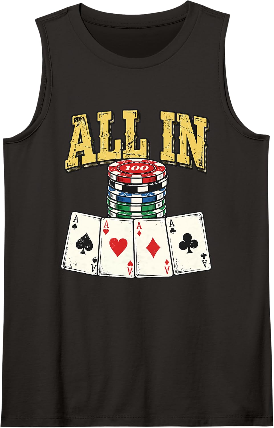 All in Poker Design – Aces Playing Cards Casino Chips Sleeveless Tank Top - Black