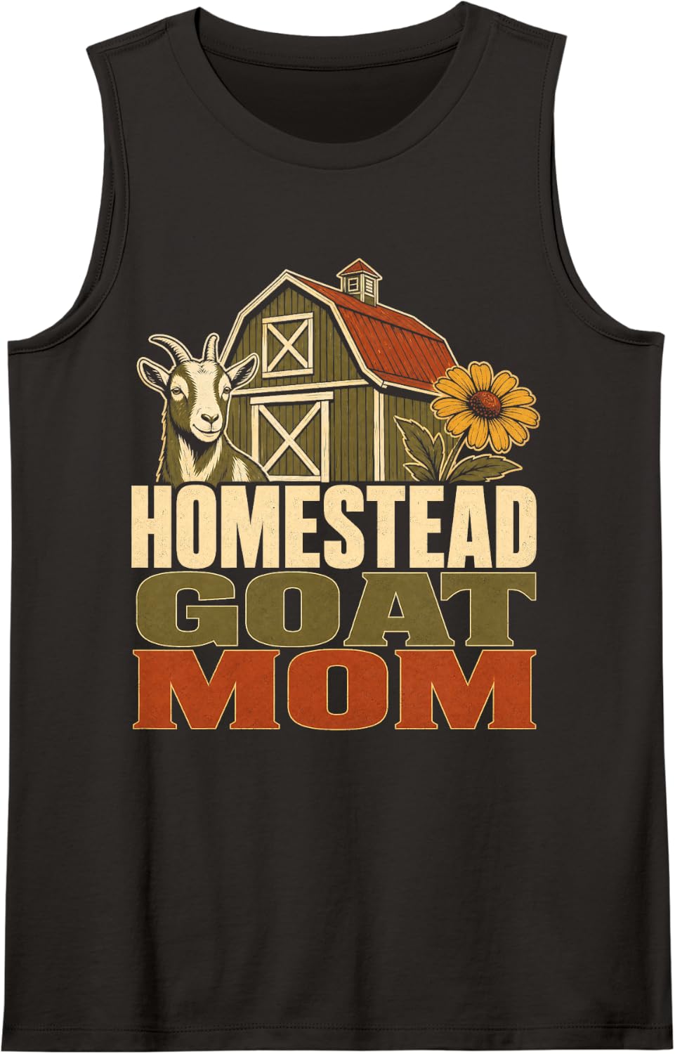 Homestead Goat Mom Barn Sleeveless Tank Top - Black