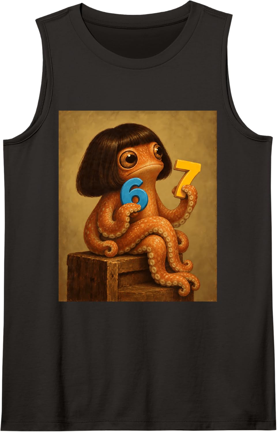 Octopus with Bob Haircut Funny Gen Z Kids Meme Brainrot Sleeveless Tank Top - Black